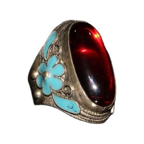 China Old Tibetan Silver Zircon Long Face Ring Ornament