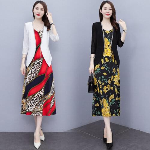 Classic And Simple Temperament Design Two Piece 2021 Fashion Vintage 3/4 Sleeve Suit Thin Coat Suspender Dress Blazer Set zh1684