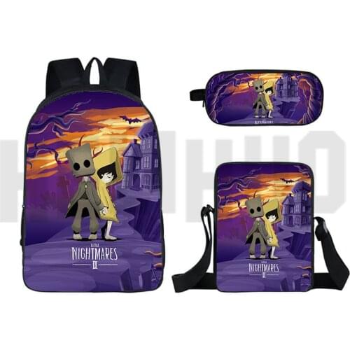 Little Nightmares 2 Daily Backpack 16 Inch Anime 3D Travel Bookbag Bagpack School Bag 3 Pcs Set Cute Pencil Case Shoulder Bag