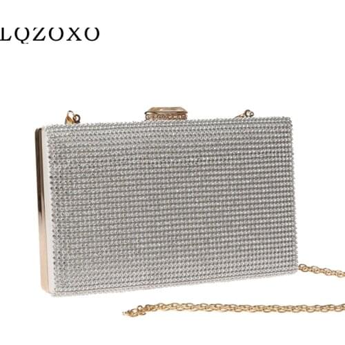 Diamonds Metal Party Day Clutch With Chain Shoulder Handbags Holder Purse Rhinestones Women Evening Bags