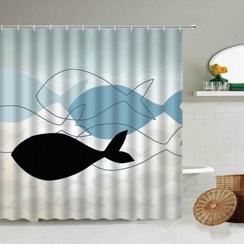 Cartoon Fun Fish Pattern Shower Curtain Mediterranean Nordic Style Bathroom Bathtub Blackout Waterproof Polyester Cloth Curtains