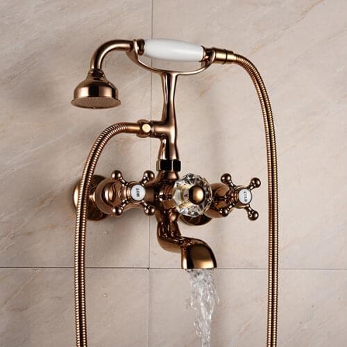 Luxury Rose Gold solid Brass Bathroom Bath Wall Mounted Hand Held Shower Head Kit Bathtub Shower Faucet Sets