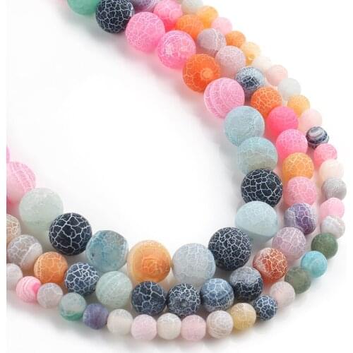 Natural Frosted Multicolor Cracked Dream Fire Dragon Veins Agates Loose Stone Beads For Jewelry Making DIY Bracelet 15''6 8 10mm