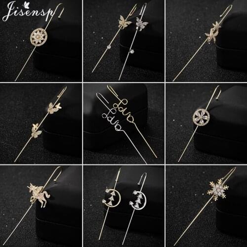 New Fashion Crystal Ear Wrap Crawler Hook Earrings for Women Butterfly Snowflake Ear Needle Bridesmaid Jewelry Piercing Gifts
