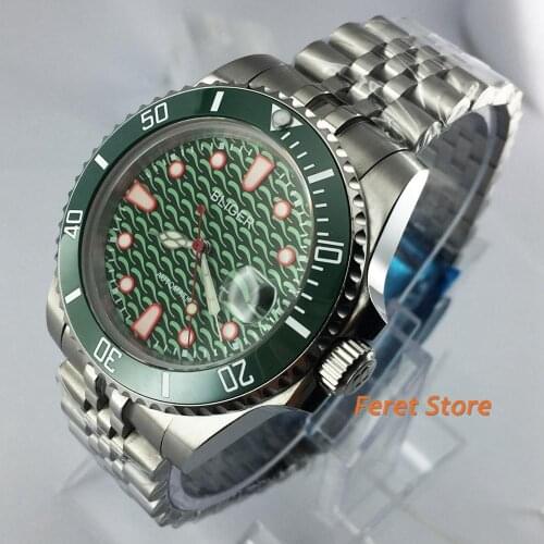 New 40mm Bliger Top Luminous luxury Sapphire Glass green dial ceramic bezel Sapphire date MIYOTA automatic mens Watch