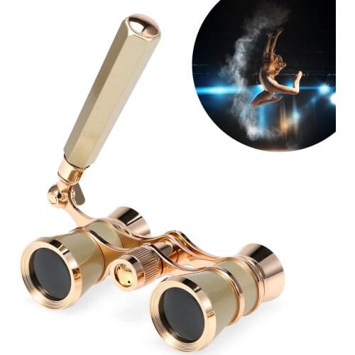 3x25 Opera Glasses Lens Retro Metal Body Mini Theater Binoculars with Chain/Handle for Musical Concert Stage Drama