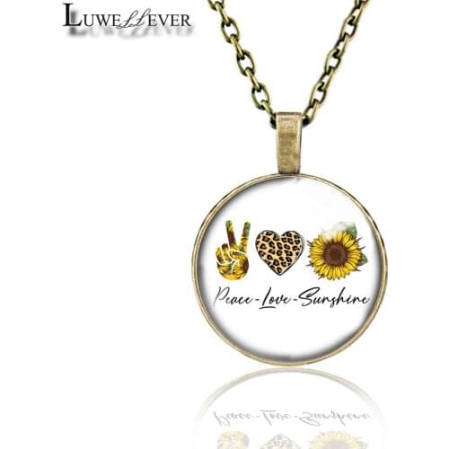 Peace Love Necklace 647 25mm Bronze 30mm Wood Rhinestone Double-sided Moon Round Glass Pendant For Women Gift