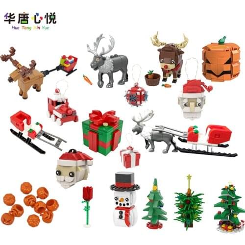 MOC Christmas Series Christmas Old Man Snowman Elk Gift Decoration Halloweens New year 2022 Xmas Tree Building Blocks Xmas Scene