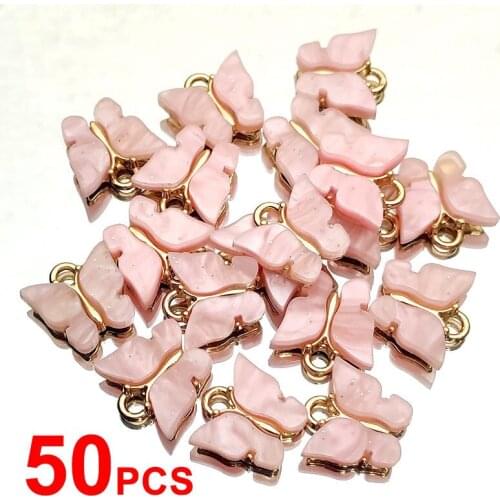 50Pcs Wholesale Acrylic Alloy Butterfly Charms 13*13mm Multicolor Golden Metal Insect Charm Fit Earring Jewelry DIY Accessories