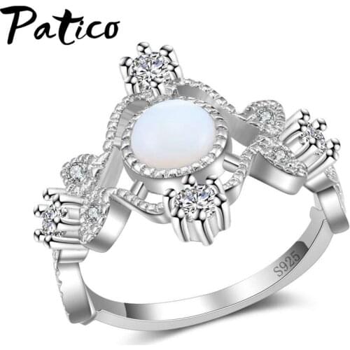 Romantic Opal Rings Big Stone Ring For Women Antique 925 Sterling Silver Midi Knuckle Party Gifts Statement Jewellery