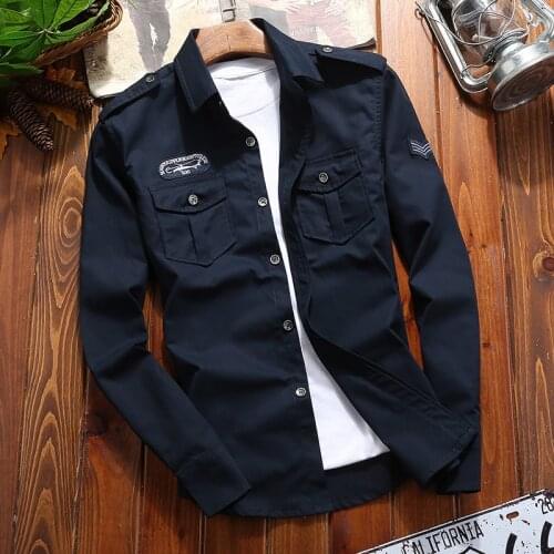 Mens Shirts Chemise Casual Shirt Military Man Cotton Khaki Retro Slim Fit Long Sleeve Vintage Jacket Streetwear Drop Shipping