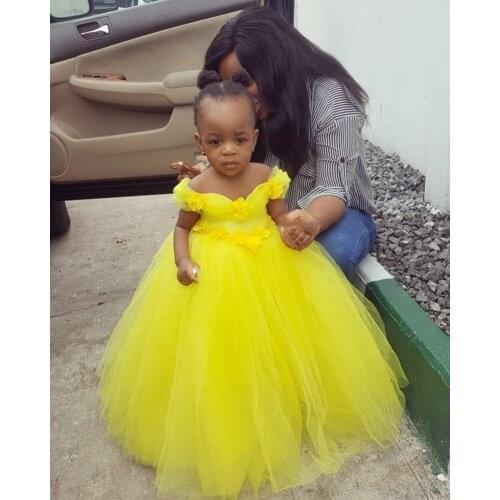 Off the Shoulder Baby Girl Birthday Dress Fluffy Tulle Princess Cenderrella Party Pageant Gowns Photography 1-14Y