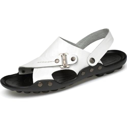 Leather Flat Men Sandals Casual Designer Man sandal Light Soft White Rivet Sandals Size 46 47 Summer Shoes