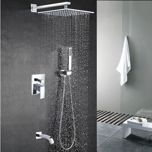 Vidric Wall Mount Concealed Shower Set Faucets Square Chrome Rainfall Shower Head Faucet With HandHeld Shower Sprayer Mixer Tap
