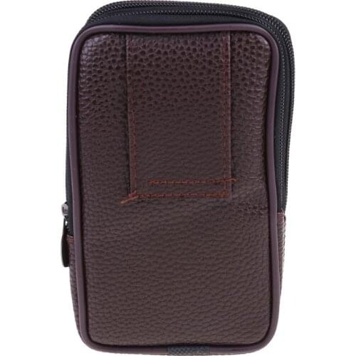 Y166 Outdoor Fashion Vertical PU Leather Men Waist Pack Portable Zip Coin Purse Phone Bag