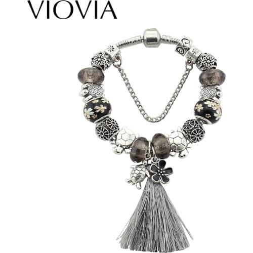 VIOVIA 2019 New Jewellery European Tortoise Charm Bracelets For Women Bracelets & Bangles Tassel DIY Jewelry Pulseras B16029