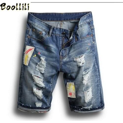 JAPAN Style Famous Design 2020 Summer Hole Ripped Denim Shorts Jeans Men Black Knee Length Casual Clothing