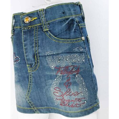 Kids Sheath Denim Skirts 3-7Y Children Blue washed Multi-Rhinestone Crystal buttons Zipper Girls Slim Pencil slinky skirt MH5931
