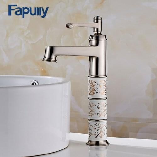 Fapully Gold Basin Faucet Bathroom Single handle Diamond And Porcelain Basin Mixer Tap Bathroom Sink Faucet 154-22N