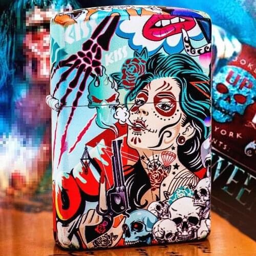 Zorro Mexico Girl Kerosene Lighter Windproof Color Printing Skull Personality Fashion Graffiti Lighter for Boyfriend