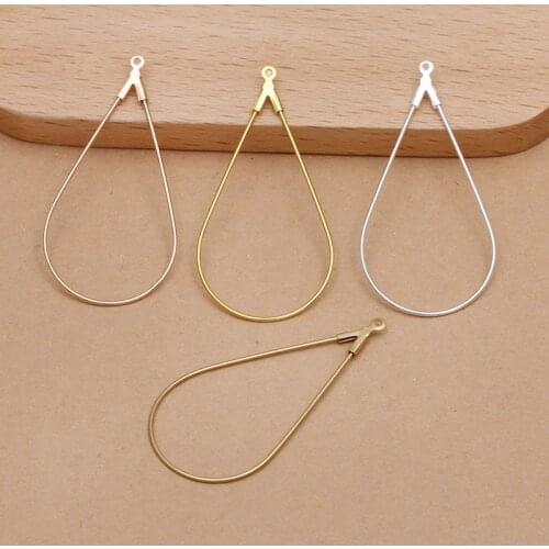 50pcs 22x43mm Metal Copper Water Drop Pendant Silver Plated Earrings Accessories For Jewelry Making