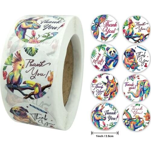 500pcs/Roll Donuts Series Thank You Sticker Cute Animal Design Stationery Decoration Toy Stickers For Kids Gift