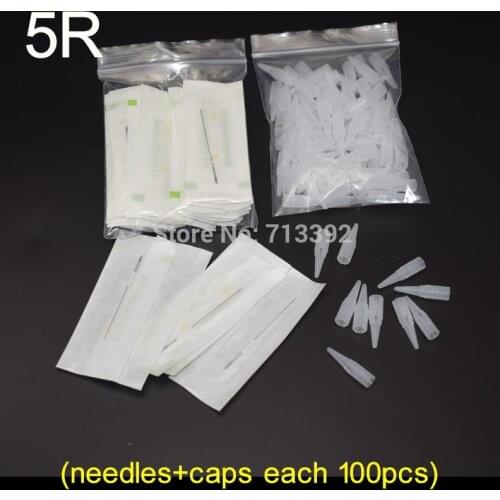 5R (Needles +Nozzles each 100pcs) Profession Sterilized Permanent Makeup Needles With Nozzles Tips