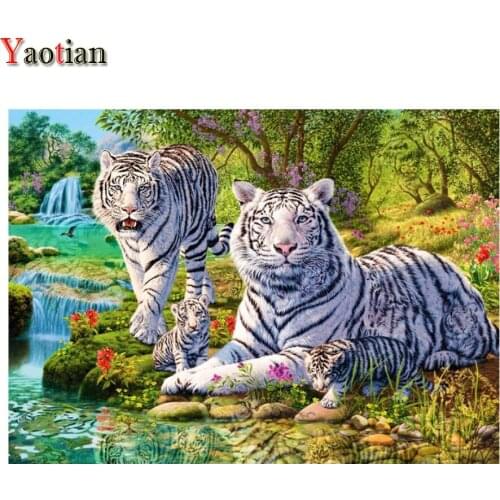 Diamond Mosaic Tiger family forest scenery 5d Diamond Embroidery HandMade 5d Diy Diamond Painting Picture Of Rhinestones