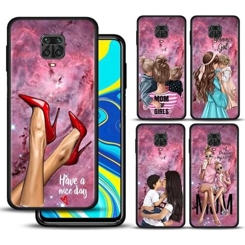 Girl Baby Super Mom Woman Shell For Xiaomi Redmi Note 10 9 9s 9T 8 8T 7 K40 Pro Max Plus Case Soft Cover Black Capa Fundas Para