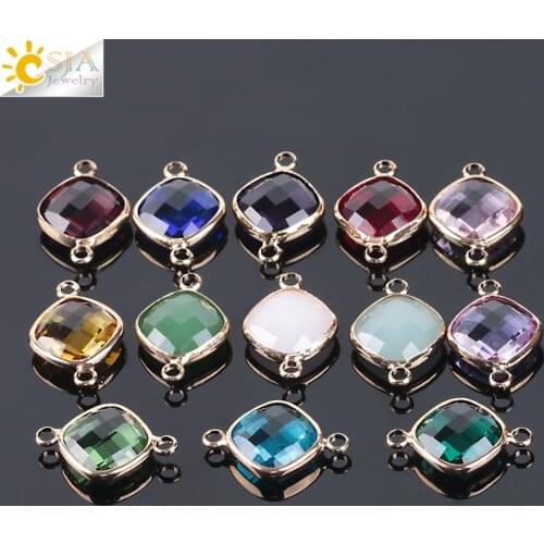 CSJA 14mm Rhombus Shape Crystal Glass Loose Bead 2.5mm Double Hole Geometry Faceted Beads Handmade Jewelry for Female 10Pcs E978