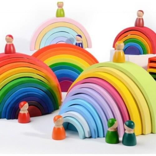 Wooden Rainbow Blocks Wooden Building Blocks for Baby Rainbow Building Blocks Montessori Educational Children Wooden Toy