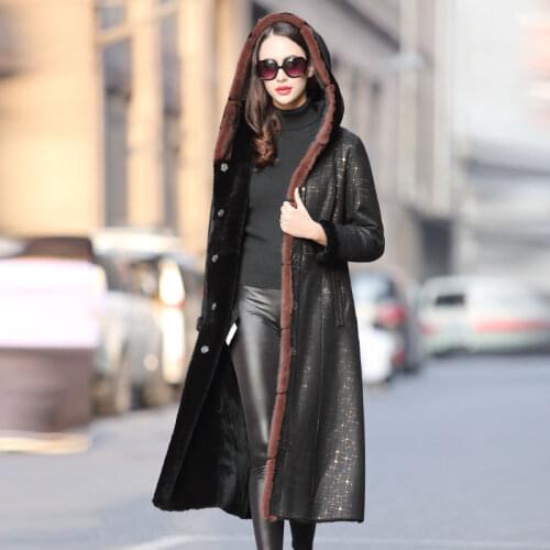 Faced Double Real Fur Coat Winter Coat Women Luxury Natural Wool Coat Female Mink Fur Collar Real Leather Jacket 4xl MY