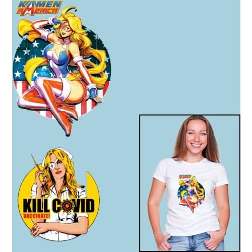 America Beauty Nurse Ironing stickers Printed Ironing For Clothing Applique on Clothes Patches for Clothing DIY T-shirt