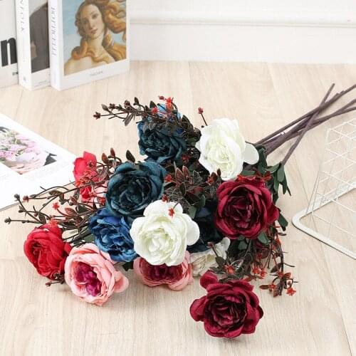 3 heads autumn peony artificial flower branch home decoration ornaments wedding party layout fake flowers