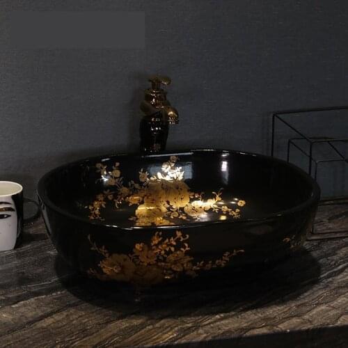 Jingdezhen ceramic sanitary ware art counter basin wash basin lavabo sink Bathroom sink chinese oval art wash basin black