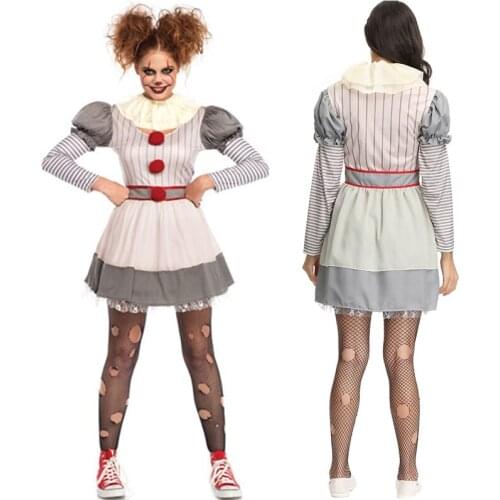 Womens Killer Clown Costume Ladies Carnival Party Halloween Cosplay Circus Clown Costumes Stage Performance Clown Dress Up Sexy