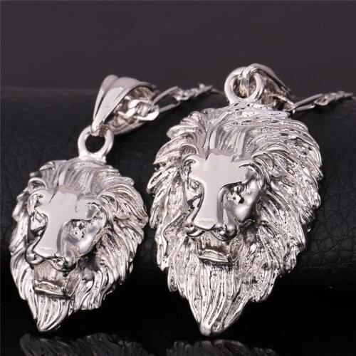 Kpop Classical Lion Head Pendants For Men Silver Color Wholesale King Style Big/Small Lion Head Penadnt Necklace For Men P216