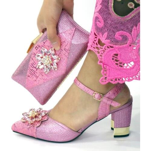 OLOMM beautiful PINK Italian Shoes With Matching Bags African Women Shoes and Bags Set For Prom Party Summer Sandal !RO1-3