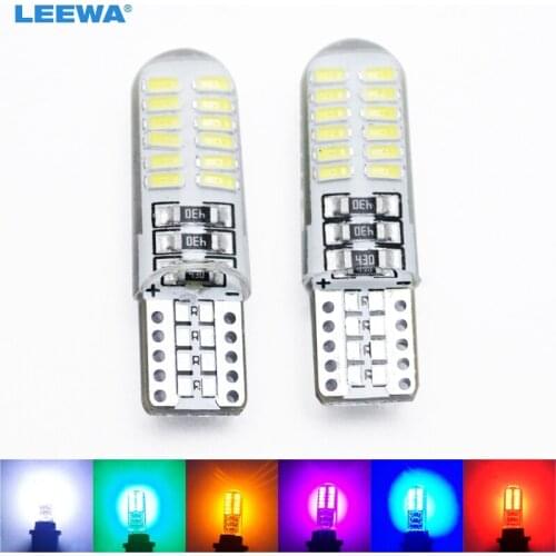 LEEWA 50pcs Car T10 194 168 W5W 3014 Chip 24SMD Silica Car LED Door License LED Light Bulb Wedge Light 6-Color #CA4465