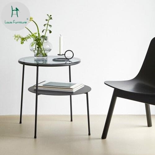 Louis Fashion Mini Coffee Nordic Simple Round Sofa Corner Glass Balcony Table Bedside
