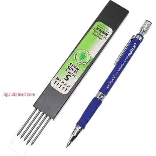 1pc+1 Box=1 Set/mechanical Pencil 2mm 2B Lead Core Automatic Mechanical Drawing Pencil 5 Refill Writing Automatic Pencil Set
