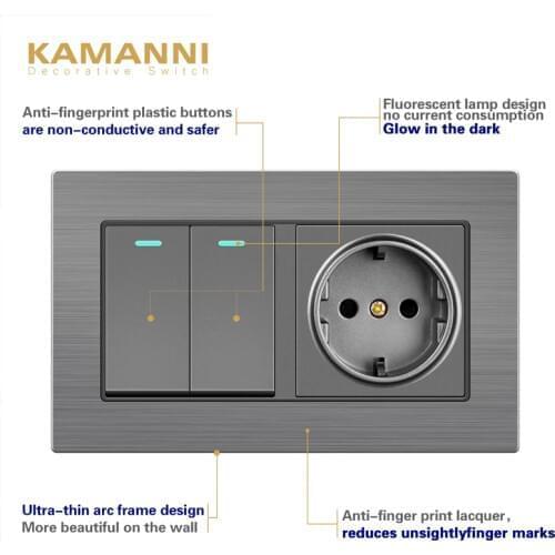 Wall Light Switch Panel With Indicator Light of Two Socket Luxury Home Improvement Push Button Switch FR Standard 16A