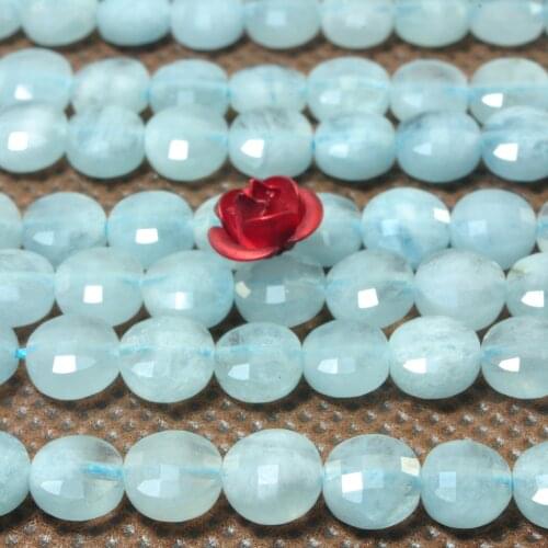 Natural Blue Aquamarine Faceted Coin Loose Beads Wholesale Gemstone Semi Precious Stone Bracelets Necklace Diy Jewelry Making
