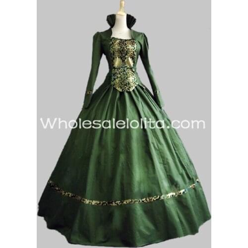 New Green Cotton & Brocade Gothic Victorian Gown Period Dress Theatre Clothing/southern belle costume victorian dress costume