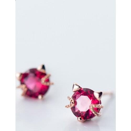 Wholesale Cute Little Cat Animal Shine Cubic Zirconia 925 Sterling Silver Ladies Stud Earrings Original Jewelry For Women Gift