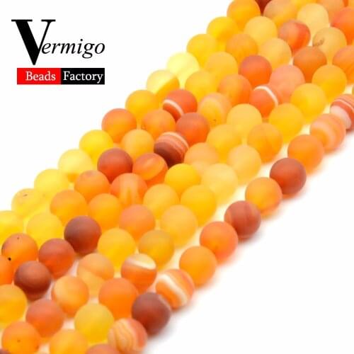Wholesale Dull Polish Agates Natural Stone Beads Orange Stripe Onyx Loose Beads For Jewelry Making Dull For Diy Bracelet 15"