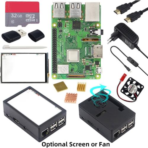 Raspberry Pi 3 Model B+ Kit ABS Case + 32GB SD Card + Power Adapter + Heatsinks + Optional 3.5 inch Touch Screen for RPI 3B