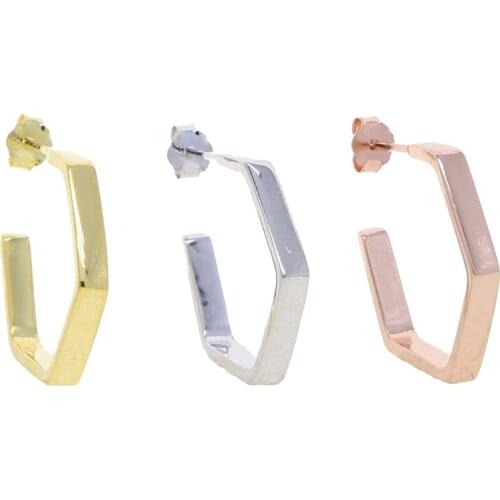 Real 925 sterling silver high polished geometric hexagon hoops for women simple design high quality 925 silver earrings