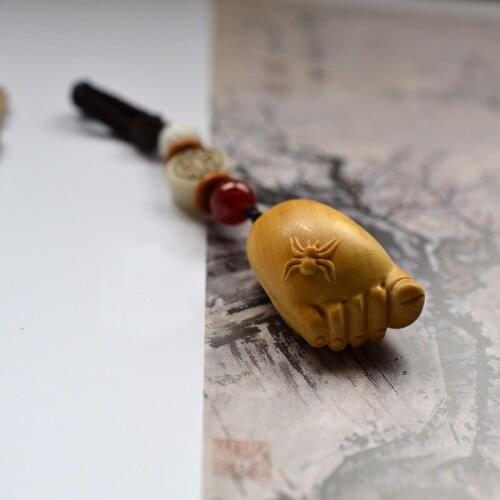 Hand-woven natural boxwood feet contented Changle with Bodhi keychain bag hanging decoration key decoration pendant