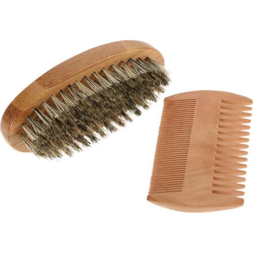 Soft Boar Bristle Wood Beard Brush Men Mustache Shaving Comb Kit with Bag Face Cleaning Mustache Comb Hairdressing Tool